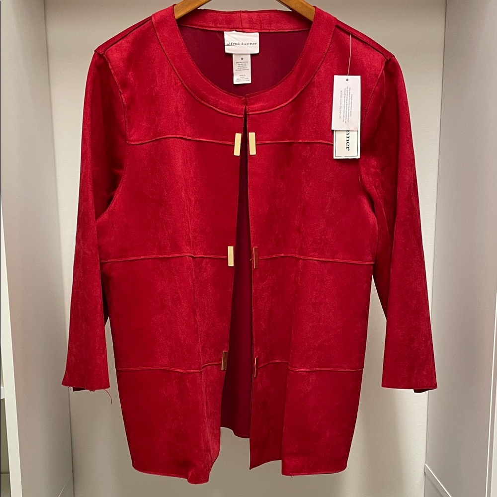Alfred Dunner Park Place Gold Tone Embellished Faux Suede Red Women's Blazer